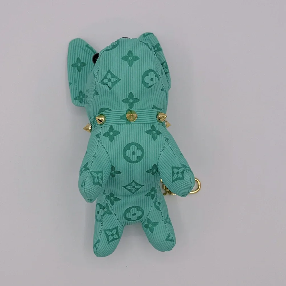 Teal Monogram Bulldog Bag Charm Key Holder